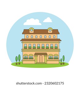 Big city house flat illustration. City home background.