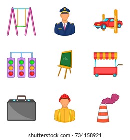 Big city icons set. Cartoon set of 9 big city vector icons for web isolated on white background