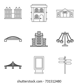 Big city icons set. Outline set of 9 big city vector icons for web isolated on white background