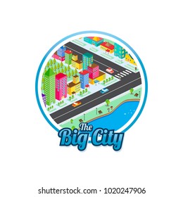 big city isometric real estate realty cartoon logo template vector