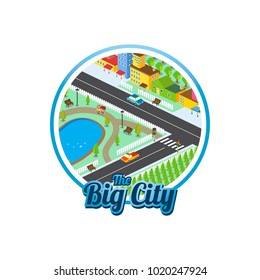 big city isometric real estate realty cartoon logo template vector