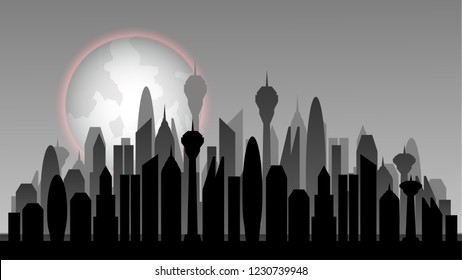 the big city landscape with shadow and the big moon background vector