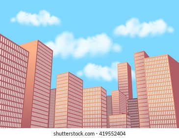 Big city landscape with tall buildings. Skyscrapers.