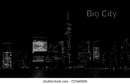 Big City Lights. New York at Night. Vector Illustration.