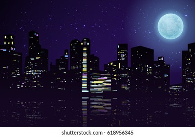 Big City Lights Vector Illustration.