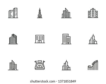Big city line icon set. Building, skyscraper, stadium, amusement park. Urban life concept. Can be used for topics like downtown, architecture, town