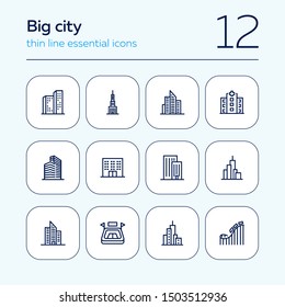 Big city line icon set. Building, skyscraper, stadium, amusement park. Urban life concept. Can be used for topics like downtown, architecture, town