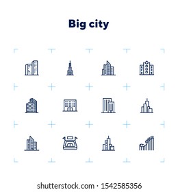 Big city line icon set. Building, skyscraper, stadium, amusement park. Urban life concept. Can be used for topics like downtown, architecture, town