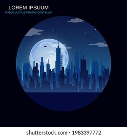 Big city night retro futuristic style vector illustration