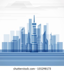 Gran ciudad en el río. Ilustración del vector