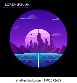 Big city retro futuristic style vector illustration