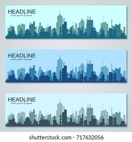 Big city silhouette vector banners collection