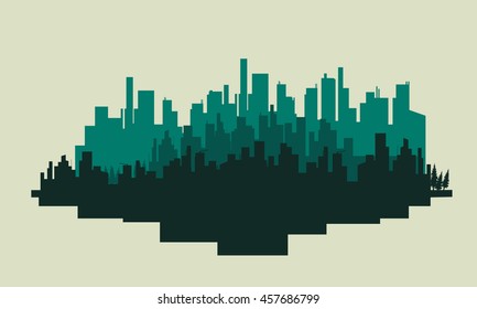 Big city silhouettes scenery vector art illustration