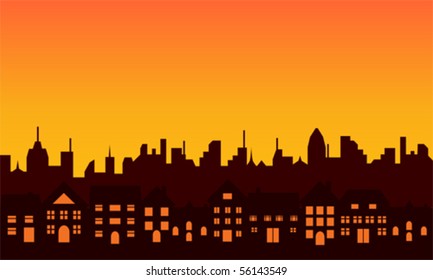 Big city skyline during sunrise or sunset