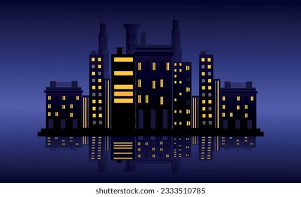 Big city skyline at night vector.