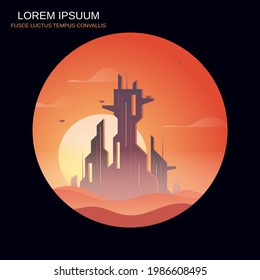 Big city skyline retro futuristic style vector illustration