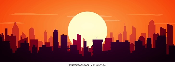 Big City Skyline With Sun Goes Down