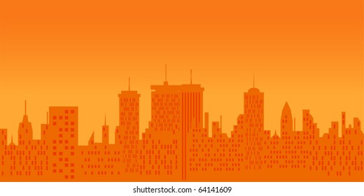 Big city skyline at sunset