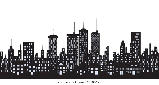 Big city skyline with tall buildings