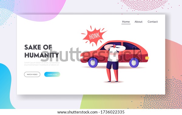 Big City Social Problem of Uproar Landing\
Page Template. Male Character Cover Ears to Stop Hearing Car Honk,\
Loud Sounds and Tinnitus. Man Suffer of Noise Pollution. Cartoon\
People Vector Illustration
