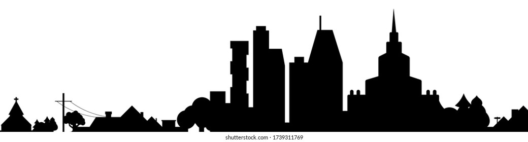 Big city with suburbs black silhouette isolated. Vector illustration.