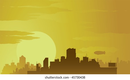 Big city at sunset.