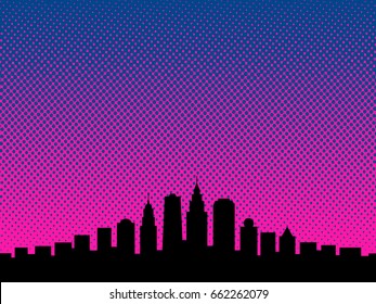 Big city sunset, comic book style background