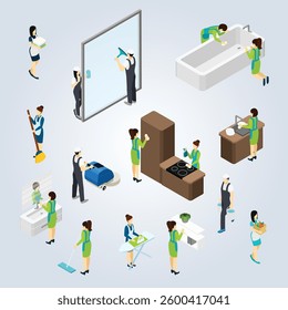 Big Cleaning isometric Pictograms Composition Poster