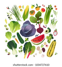 Big clip art collection with fruits and vegetables