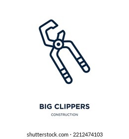 Big Clippers Icon From Construction Collection. Thin Linear Big Clippers, Hair, Clippers Outline Icon Isolated On White Background. Line Vector Big Clippers Sign, Symbol For Web And Mobile