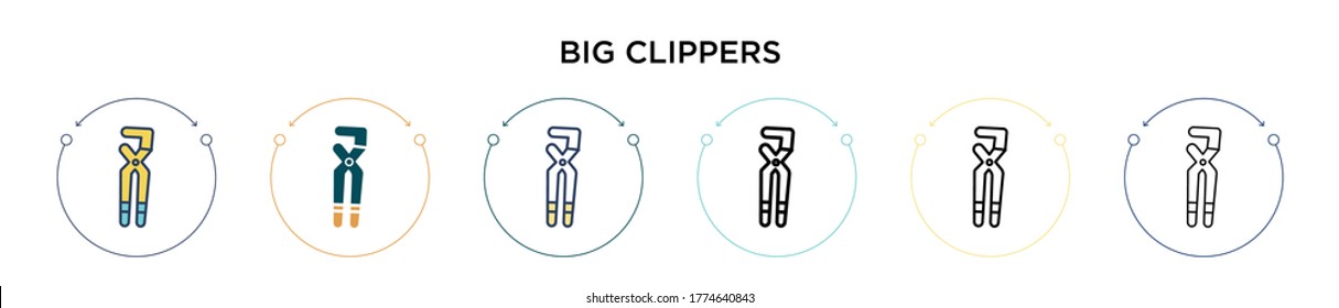 Big clippers icon in filled, thin line, outline and stroke style. Vector illustration of two colored and black big clippers vector icons designs can be used for mobile, ui, web