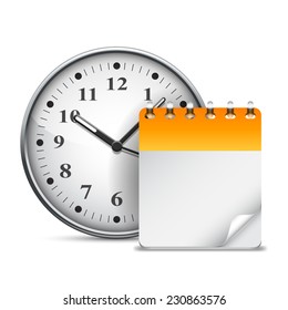 Big clock and calendar with blank page.