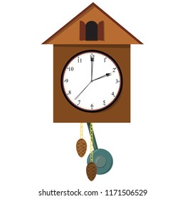 A big clock with a cuckoo and weights. Vector graphics.