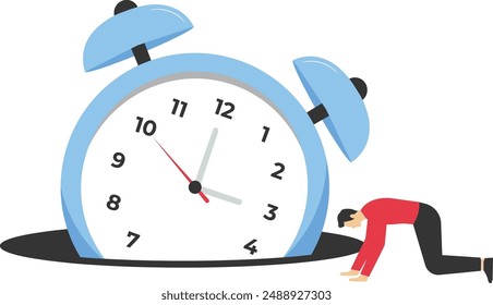 Big clock fell into a pit. Modern vector illustration in flat style

