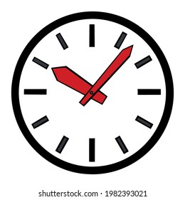 Big clock with red hands showing ten o'clock. isolated, vector.