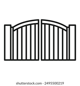 Big closed modern gate with arch entrance line icon, house fence concept, front view sign on white background