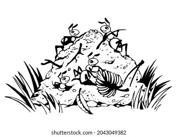 Big closeup funny red arachnid organic rookery dirt leg. Outline brown hand drawn dirty fun large formicary logo sign design. Comic vintage art print style. Close up detail macro view light text space