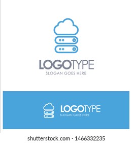 Big, Cloud, Data, Storage Blue outLine Logo with place for tagline. Vector Icon Template background