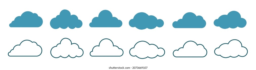 Big Cloud Flat two colour minimal icon set. Vector