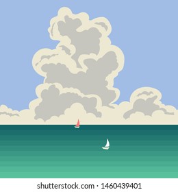 Big cloud over the sea. Calm and relax. Vector illustration