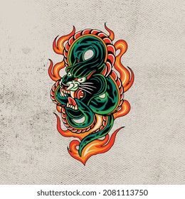 big cobra snake bitten by black panther tattoo design vector