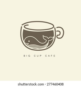 Big Coffee cup with whale logo vector.