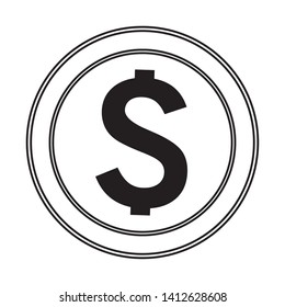 big coin with money sign icon cartoon isolated black and white vector illustration graphic design