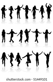 Big collect silhouettes dancing man and women, vector illustration, element for design
