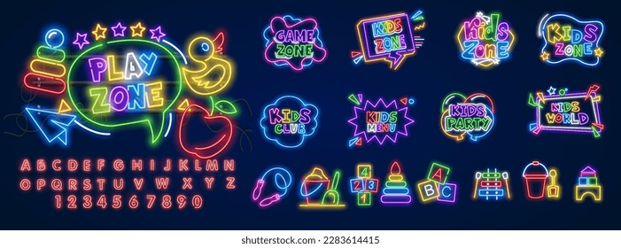 Big collectin neon signs for Back to School. Neon Banner Vector. Back to school design template, modern trend design, night light signboard, night bright advertising. Vector illustration