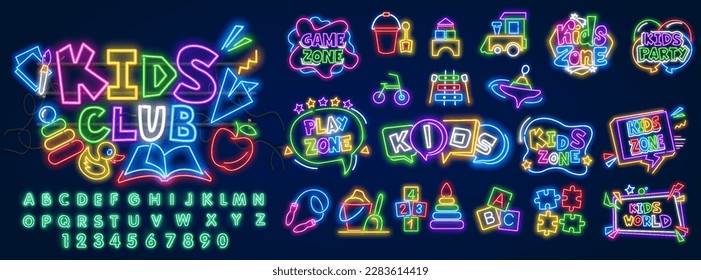 Big collectin neon signs for Back to School. Neon Banner Vector. Back to school design template, modern trend design, night light signboard, night bright advertising. Vector illustration