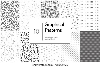Big collection of 10 Graphical Patterns for your design. Abstract simple textures with dots and lines.