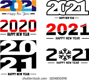 Big collection of 2021 Happy New Year signs. Set of 2021 Happy New Year symbols. Greeting card artwork, brochure template. Vector illustration isolated on white background. 