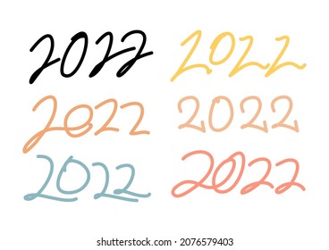 Big collection of 2022 happy new year logo, brush strokes, text design. 2022 number design template. Set of 2022 happy new year symbols. Vector illustration.