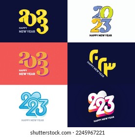 Big Collection of 2023 Happy New Year symbols Cover of business diary for 2023 with wishes